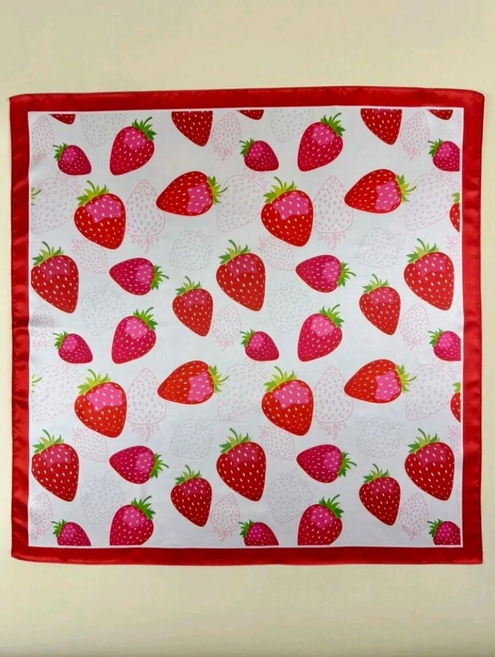 Strawberry Print Satin Scarf Red & White Summer Beach Festival